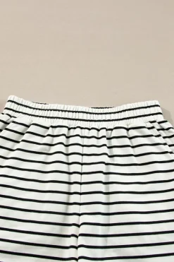 Discount Dear-Lover Stripes Printed Half Button Long Sleeve Top and Shorts Set Black white