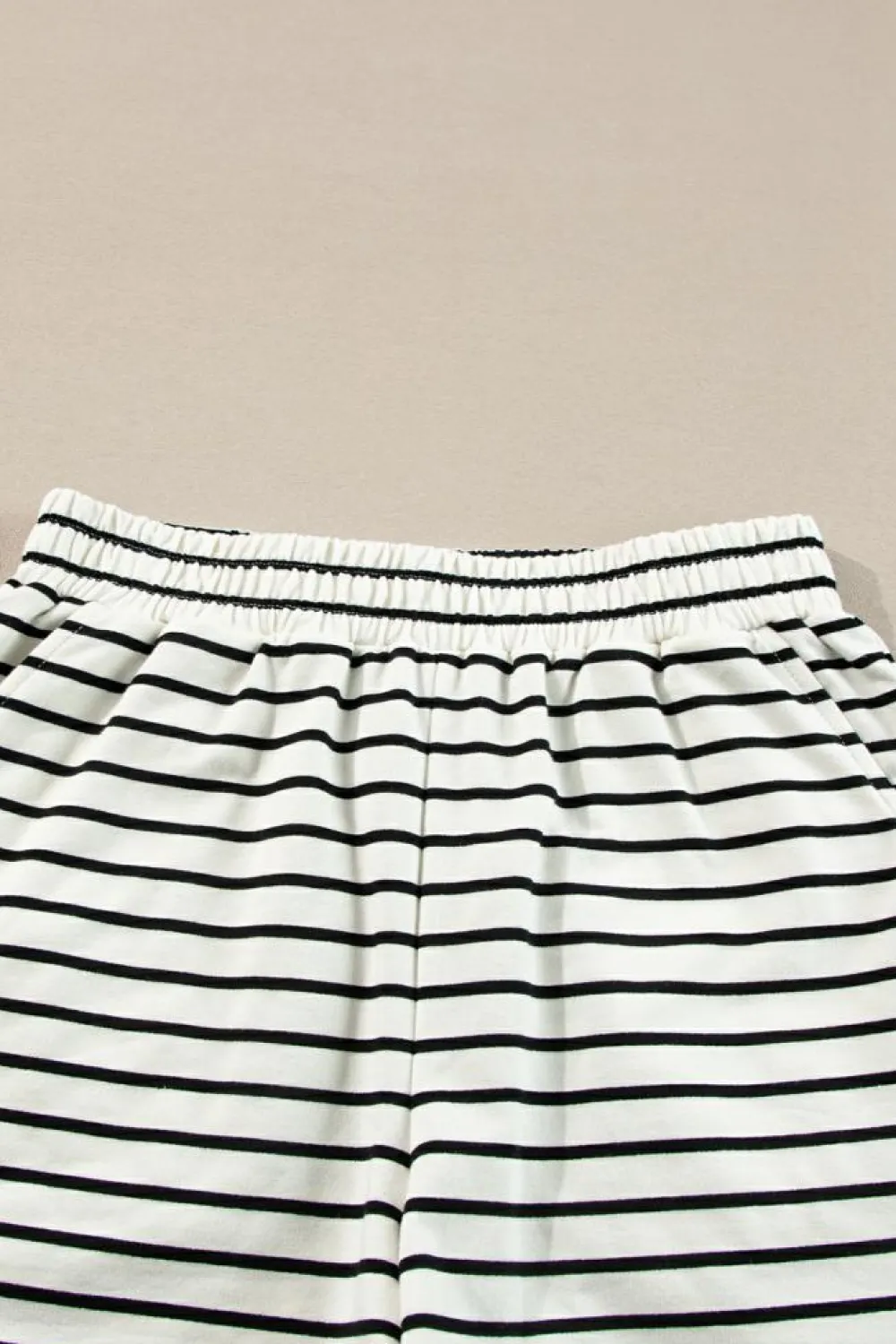 Discount Dear-Lover Stripes Printed Half Button Long Sleeve Top and Shorts Set Black white