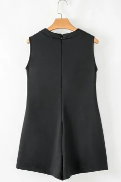 Best Dear-Lover Tie V Neck Pintuck Sleeveless Loose Romper Black white