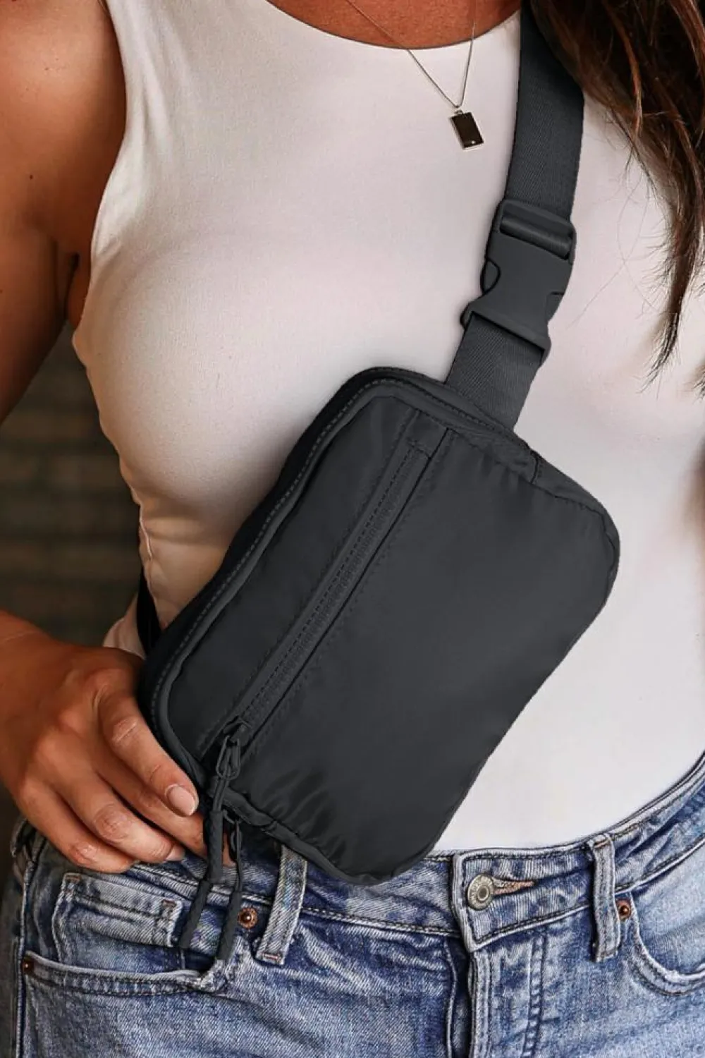 Online Dear-Lover Wide Belt Zipped Square Crossbody Bag Black