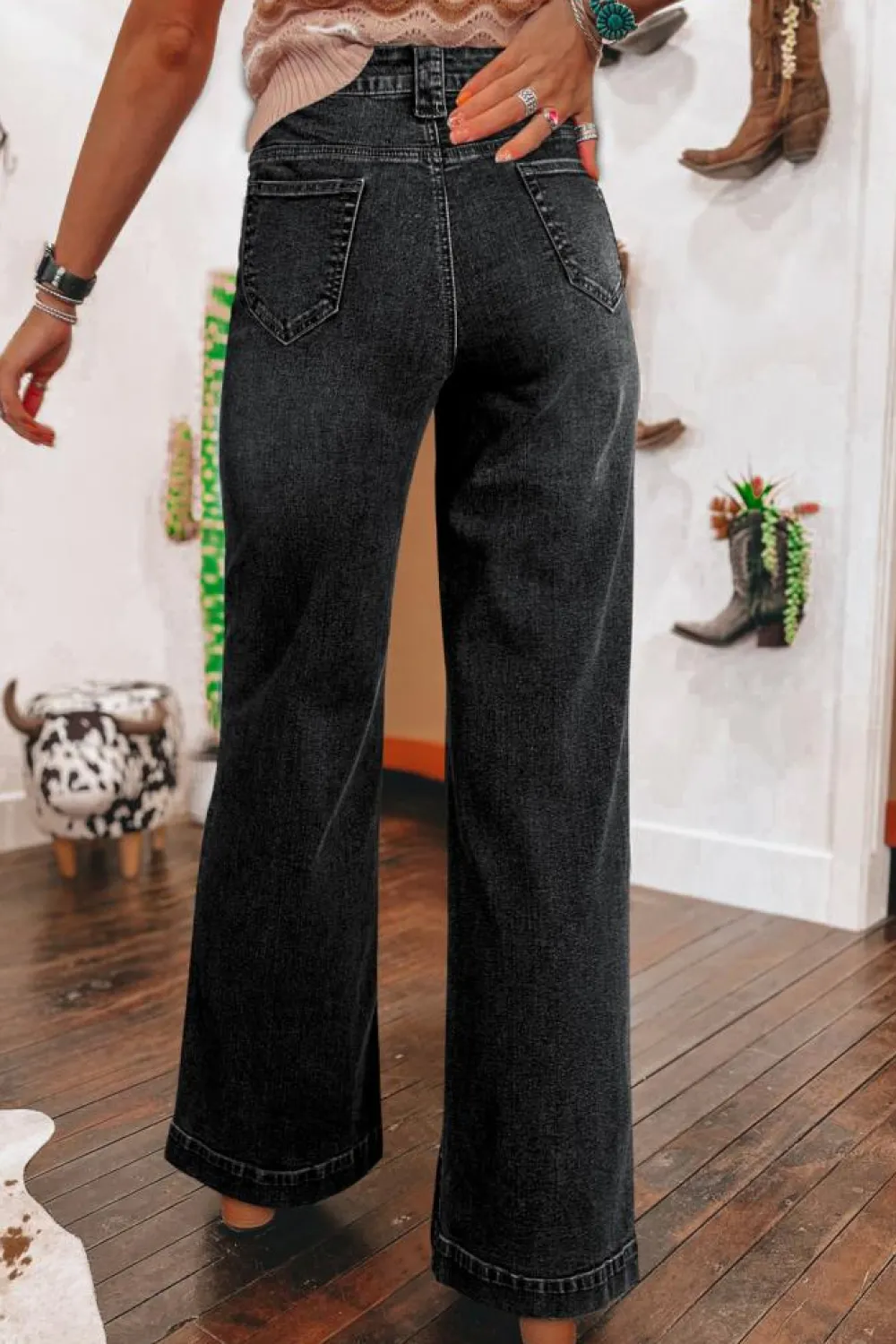 Online Dear-Lover Wide Leg Pocketed High Waist Jeans Black