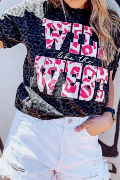 Discount Dear-Lover WILD like the WEST Leopard Tee Black