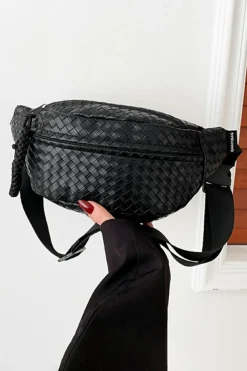 New Dear-Lover Woven Style PU Leather Large Crossbody Bag Black