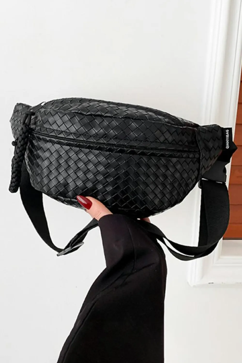 New Dear-Lover Woven Style PU Leather Large Crossbody Bag Black