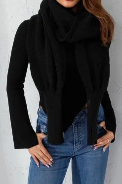Hot Dear-Lover Wrap Up Sleeved Plain Knit Scarf Black
