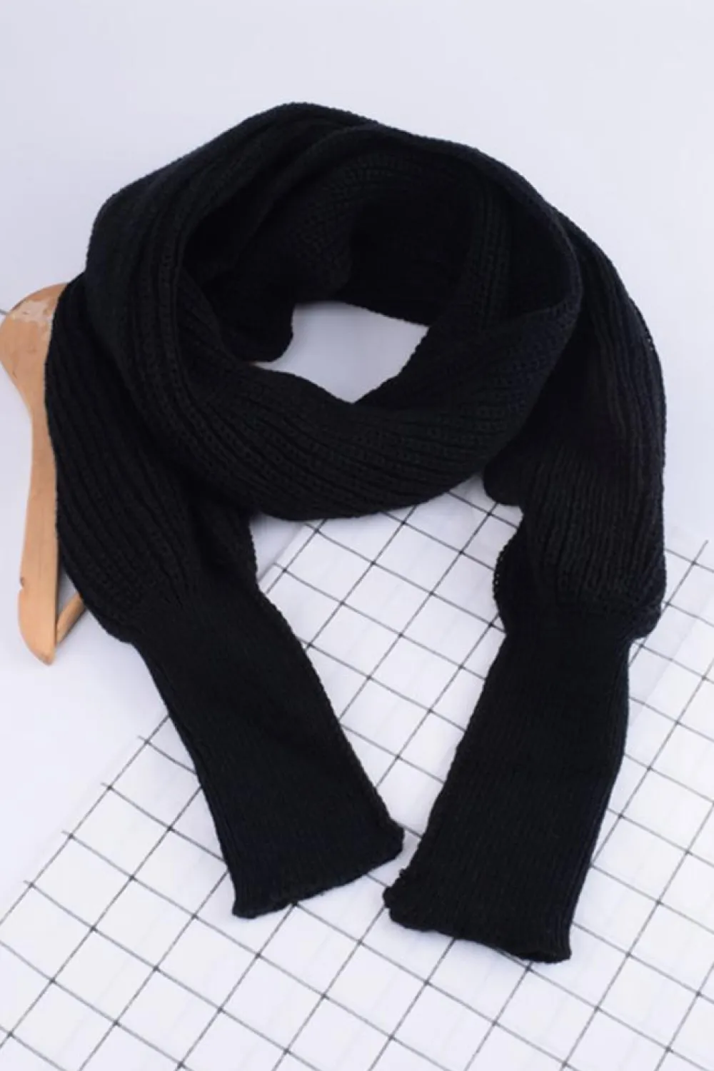 Hot Dear-Lover Wrap Up Sleeved Plain Knit Scarf Black