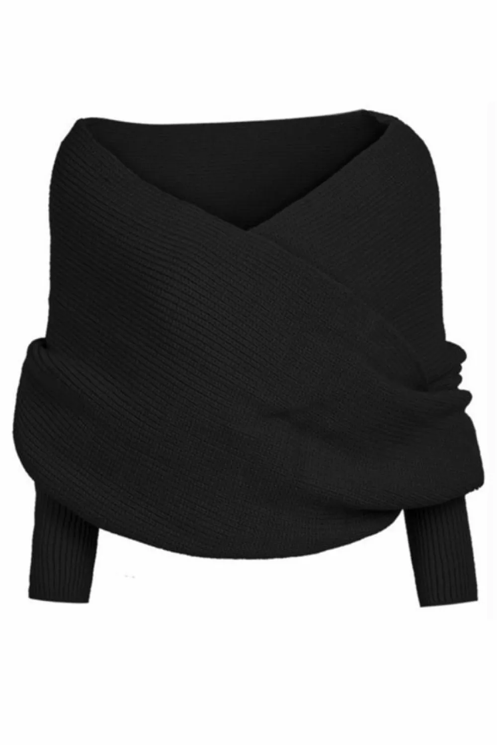 Hot Dear-Lover Wrap Up Sleeved Plain Knit Scarf Black