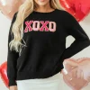 Clearance Dear-Lover Black XOXO Glitter Print Round Neck Casual Sweater Color black
