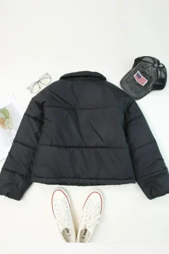 Best Dear-Lover Zip Up Drawstring Hem Puffer Jackets Black