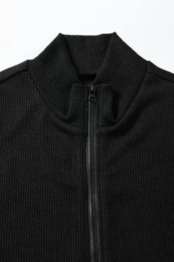 Best Dear-Lover Zip up Mock Neck Ribbed Sleeveless Bodysuit Black