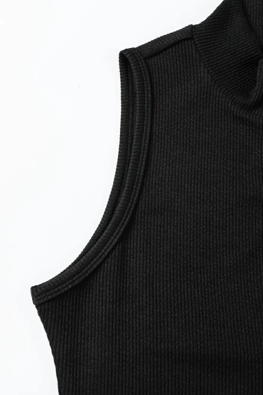 Best Dear-Lover Zip up Mock Neck Ribbed Sleeveless Bodysuit Black