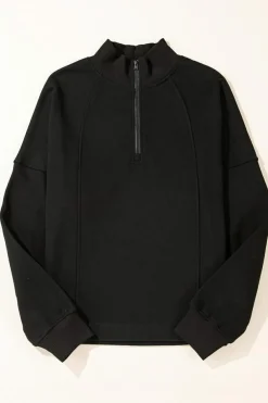 Outlet Dear-Lover Zipped Neck Pullover Drop Shoulder Sweatshirt Black