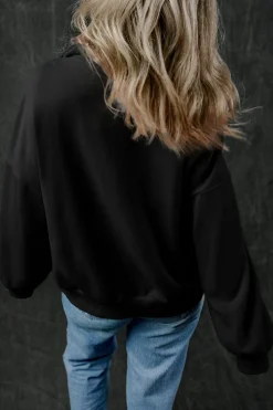 Clearance Dear-Lover Zip-up Stand Neck Kangaroo Pocket Sweatshirt Black