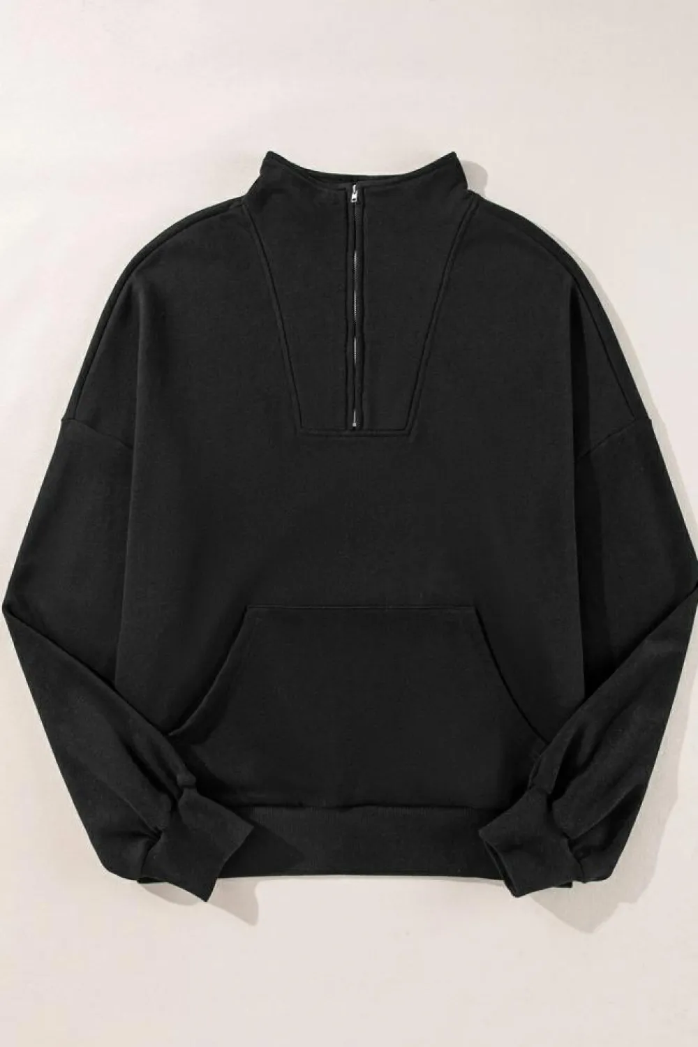 Clearance Dear-Lover Zip-up Stand Neck Kangaroo Pocket Sweatshirt Black