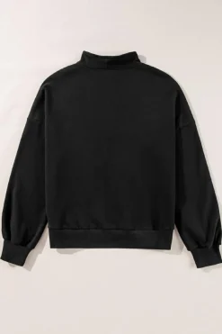 Clearance Dear-Lover Zip-up Stand Neck Kangaroo Pocket Sweatshirt Black
