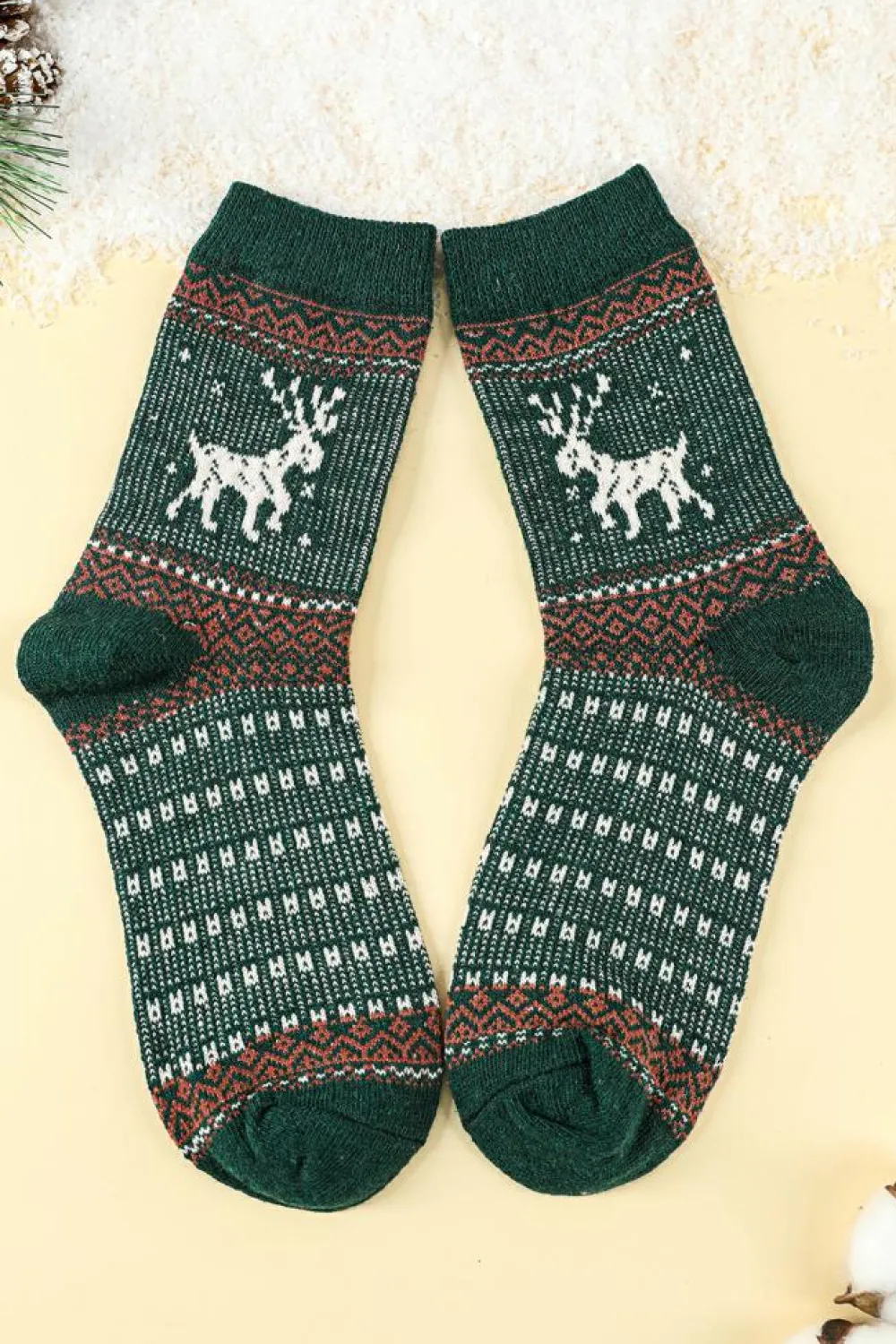New Dear-Lover 5 Pairs/Set Christmas Reindeer Soft Crew Socks Blackish Green