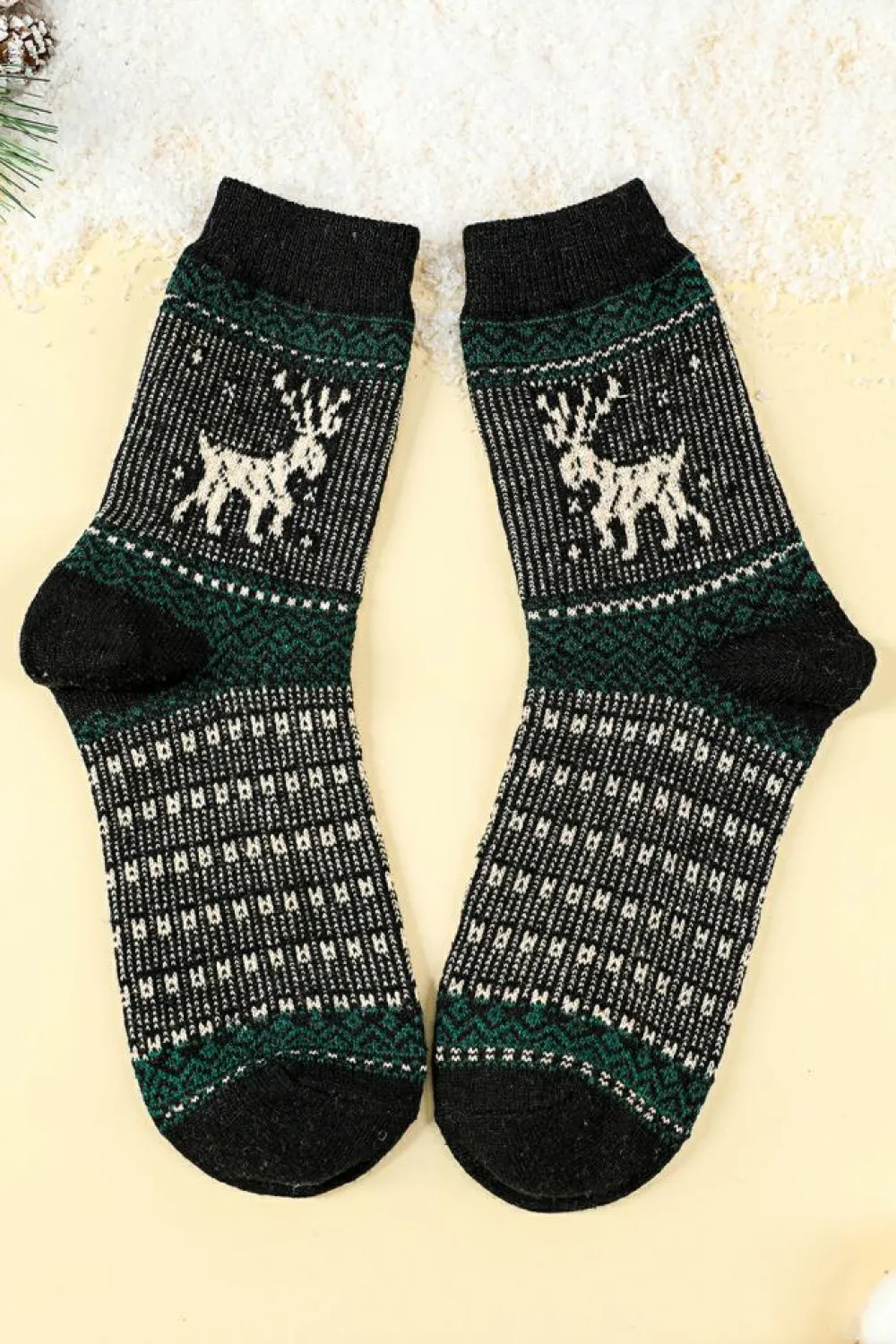 New Dear-Lover 5 Pairs/Set Christmas Reindeer Soft Crew Socks Blackish Green