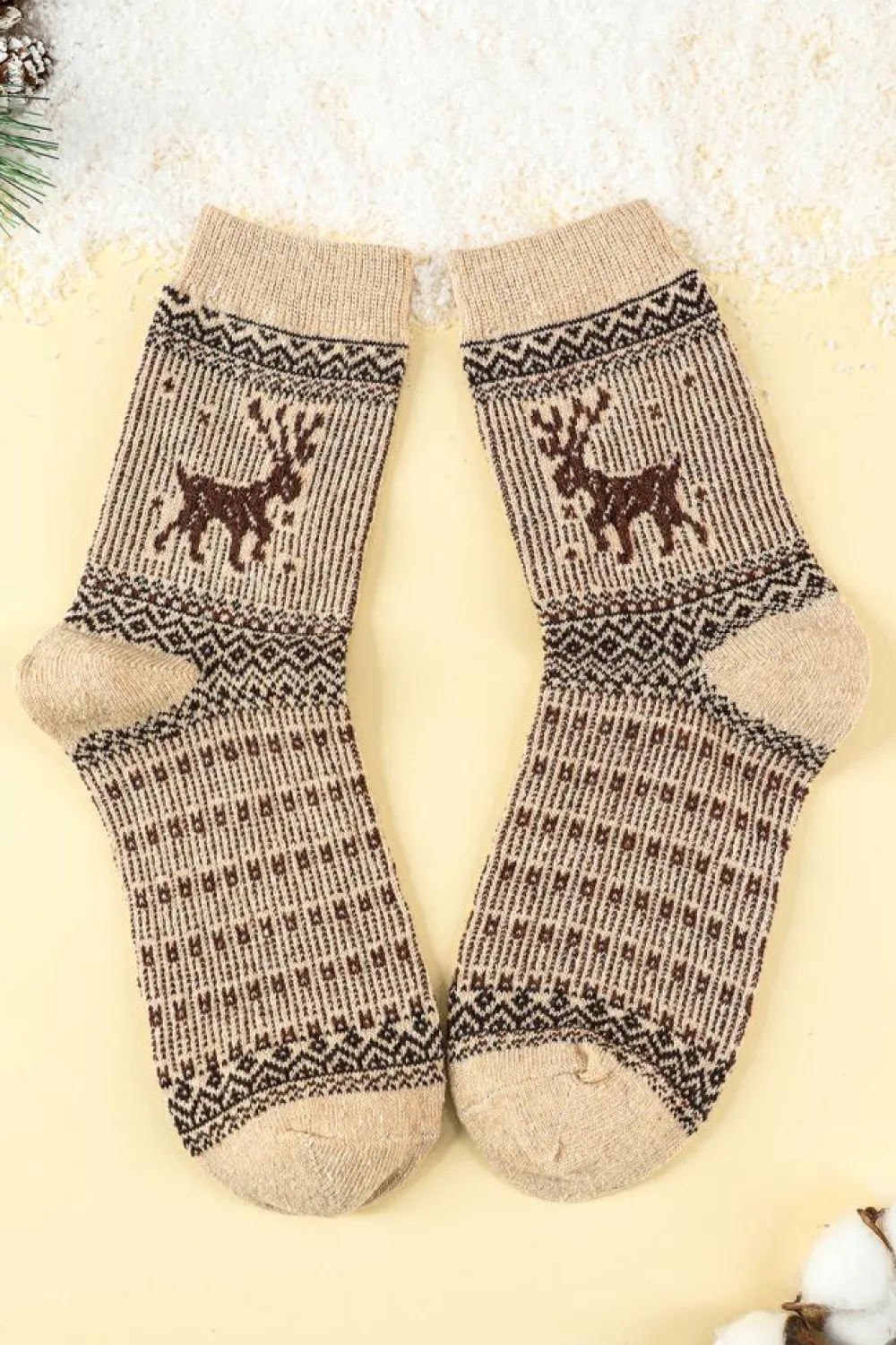 New Dear-Lover 5 Pairs/Set Christmas Reindeer Soft Crew Socks Blackish Green