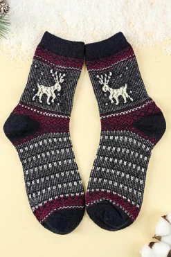 New Dear-Lover 5 Pairs/Set Christmas Reindeer Soft Crew Socks Blackish Green