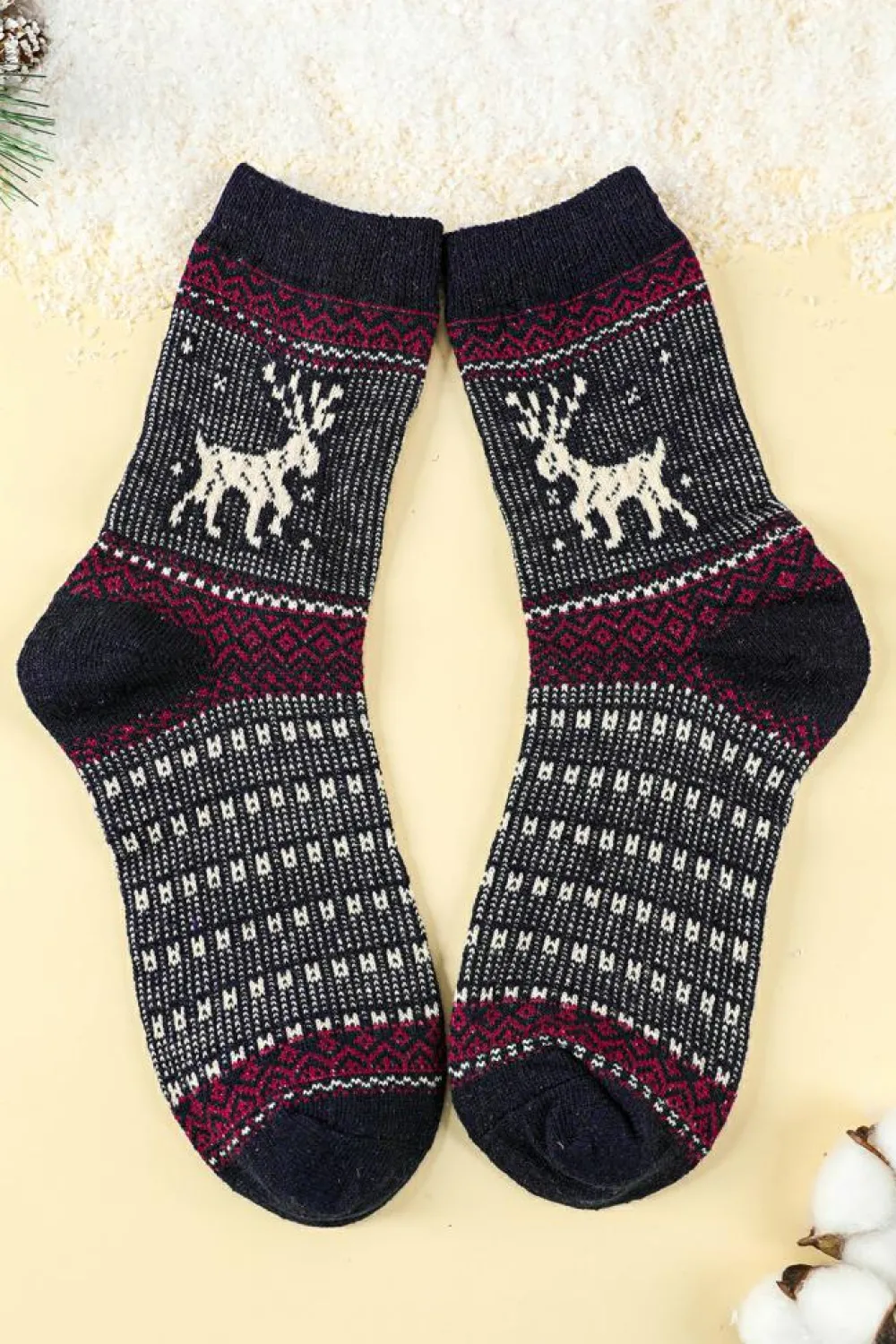 New Dear-Lover 5 Pairs/Set Christmas Reindeer Soft Crew Socks Blackish Green