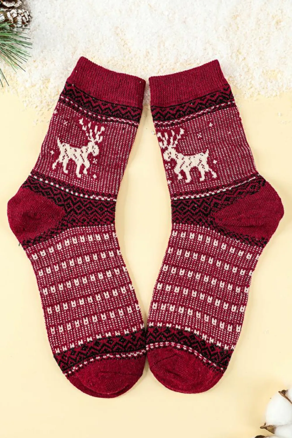 New Dear-Lover 5 Pairs/Set Christmas Reindeer Soft Crew Socks Blackish Green
