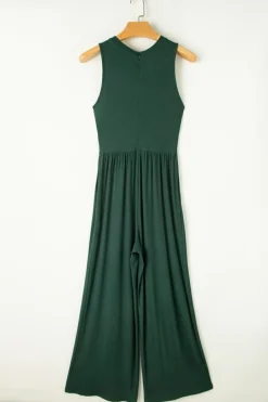 Hot Dear-Lover Cinched Waist Sleeveless Wide Leg Jumpsuit Blackish Green
