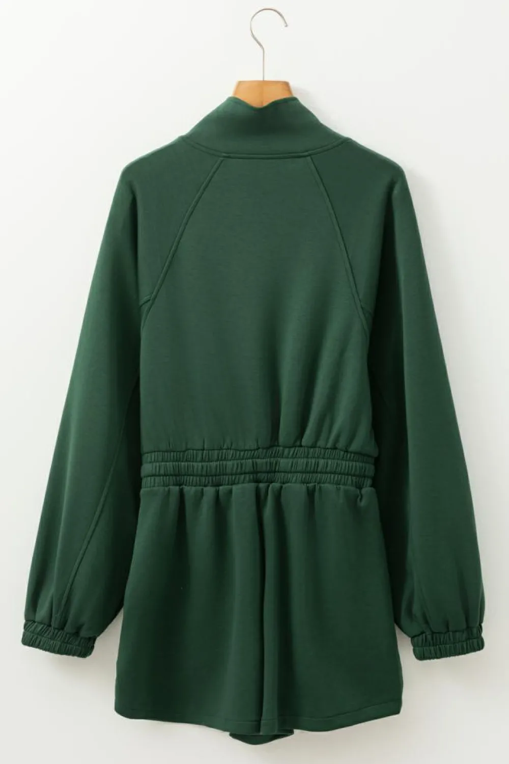 Best Dear-Lover Collared Half Zip French Terry Knit Drawstring Casual Romper Blackish Green