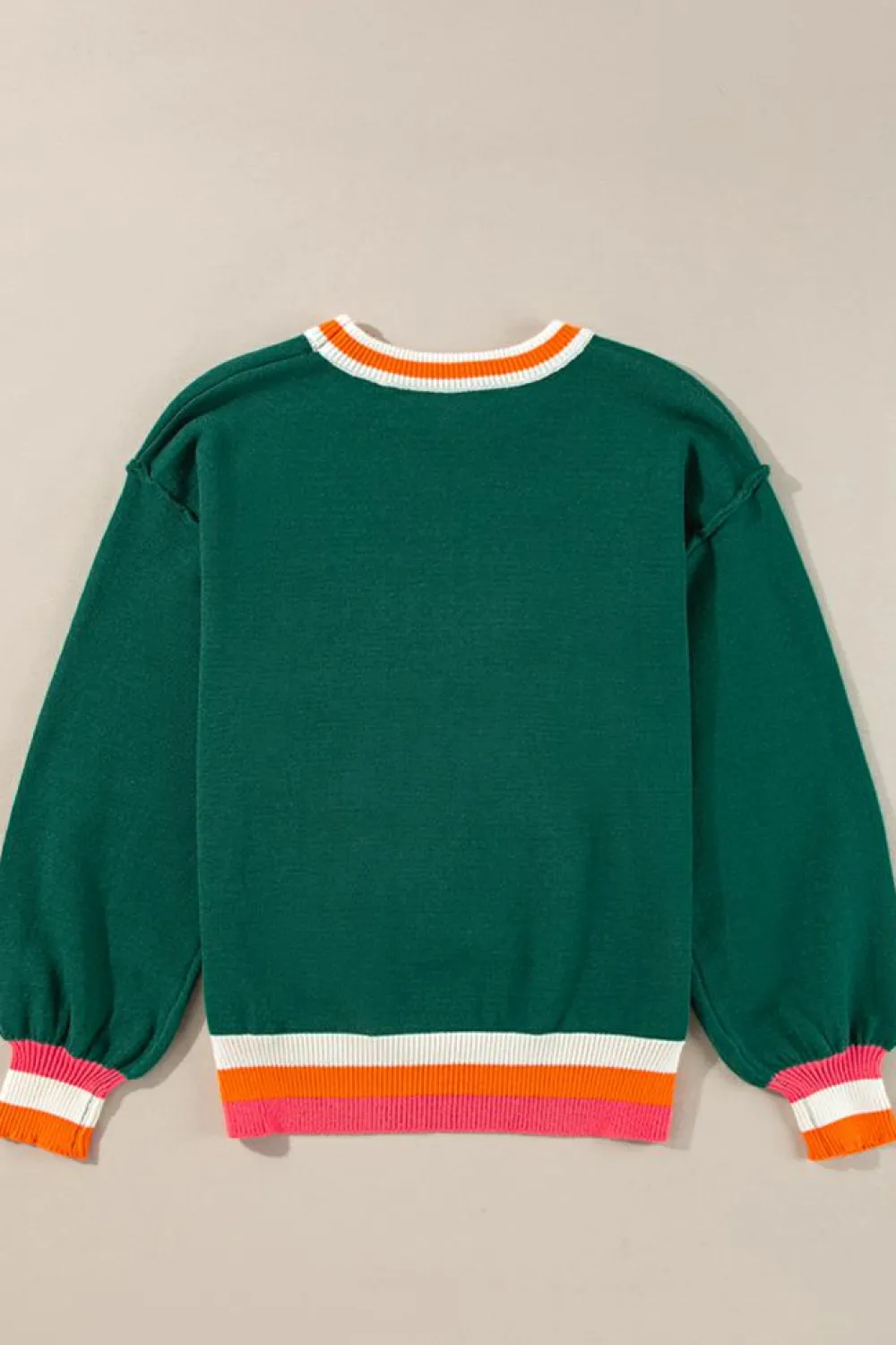 New Dear-Lover Colorblock Striped Trim Drop Shoulder Sweater Blackish Green