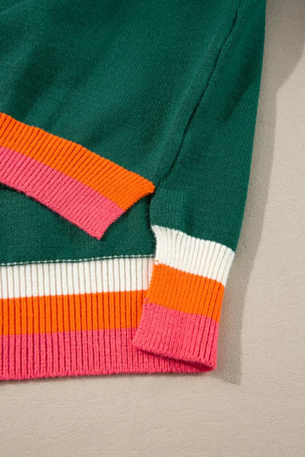 New Dear-Lover Colorblock Striped Trim Drop Shoulder Sweater Blackish Green