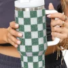 Discount Dear-Lover Full Rhinestone Checkerboard Handled Tumbler 40oz Blackish Green
