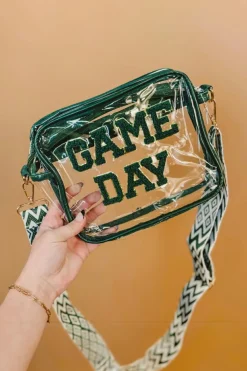 Sale Dear-Lover GAME DAY Chenille Embroidered Clear PVC Shoulder Bag Blackish Green