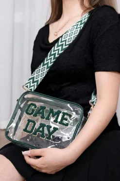 Sale Dear-Lover GAME DAY Chenille Embroidered Clear PVC Shoulder Bag Blackish Green