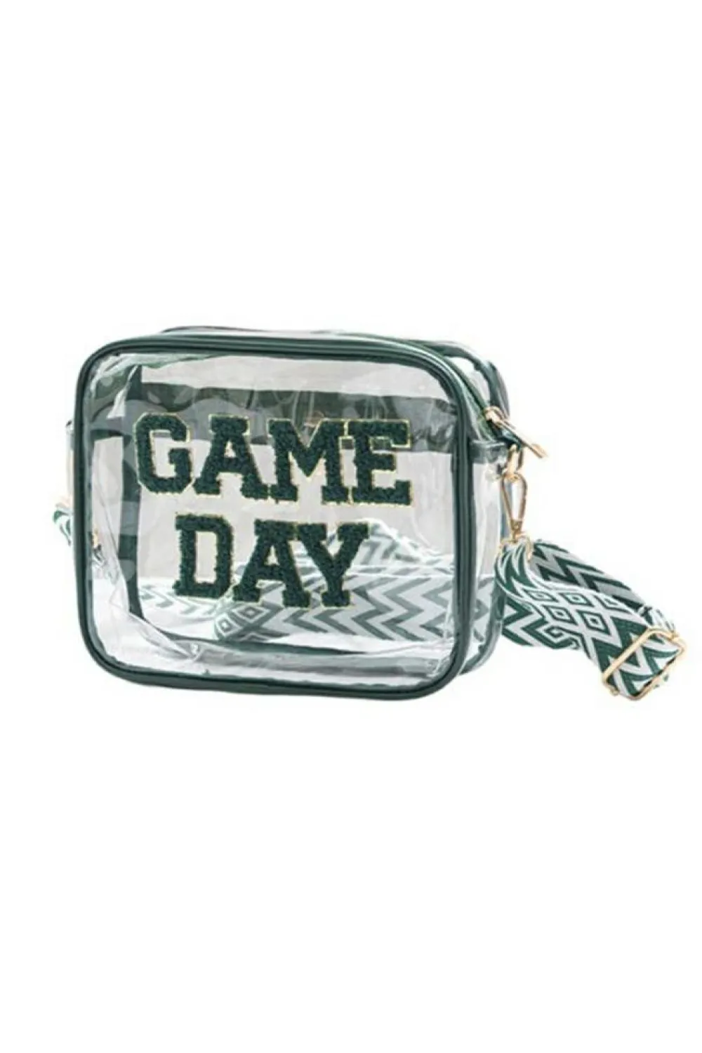 Sale Dear-Lover GAME DAY Chenille Embroidered Clear PVC Shoulder Bag Blackish Green