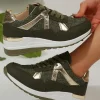 Outlet Dear-Lover Glitter Patched Lace-up Wedge Sneakers Blackish Green