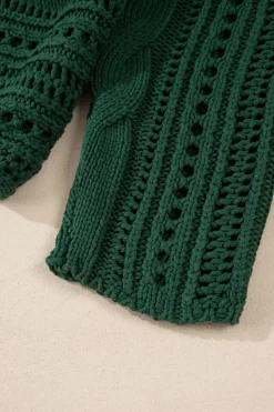 Outlet Dear-Lover Hollow-out Cable Knit Cropped Sweater Blackish Green