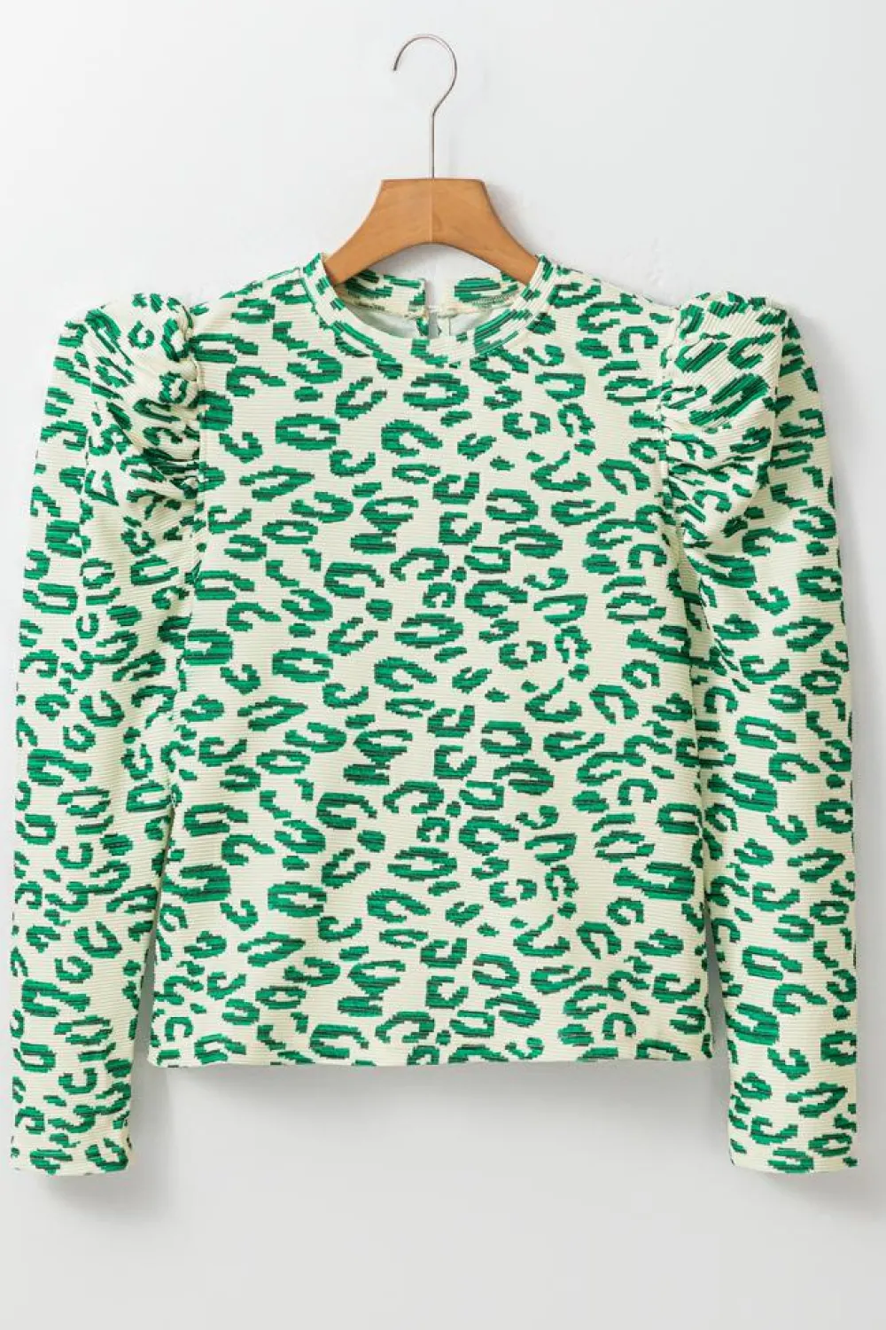 Best Dear-Lover Leopard Print Mock Neck Puff Sleeve Top Blackish Green