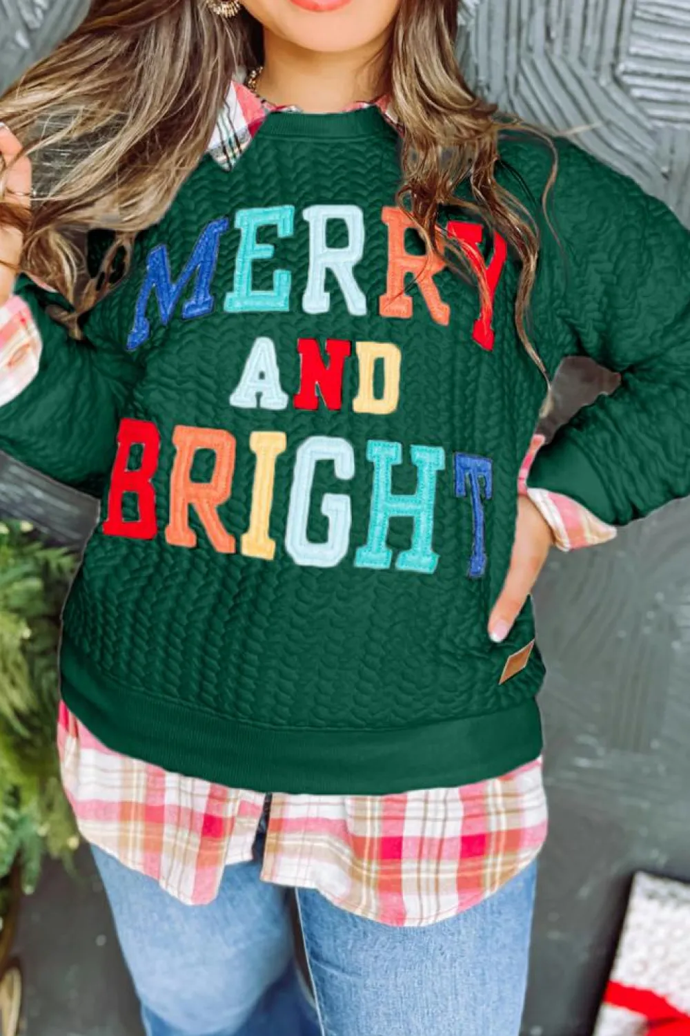 New Dear-Lover Merry And Bright Cable Knit Pullover Sweatshirt Blackish Green