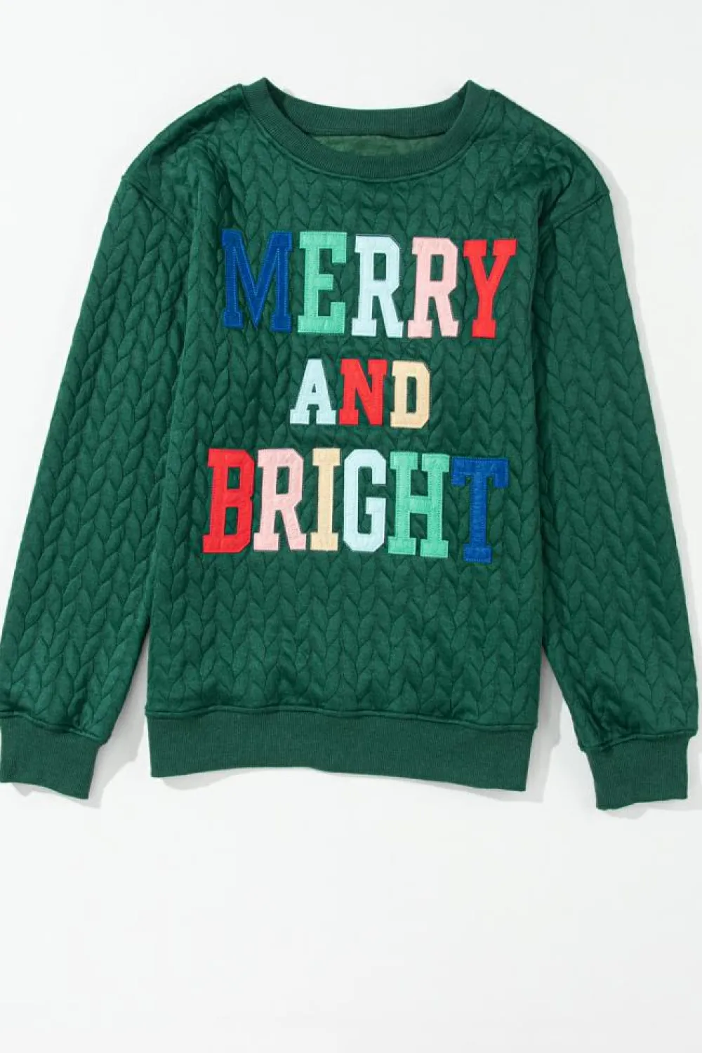 New Dear-Lover Merry And Bright Cable Knit Pullover Sweatshirt Blackish Green