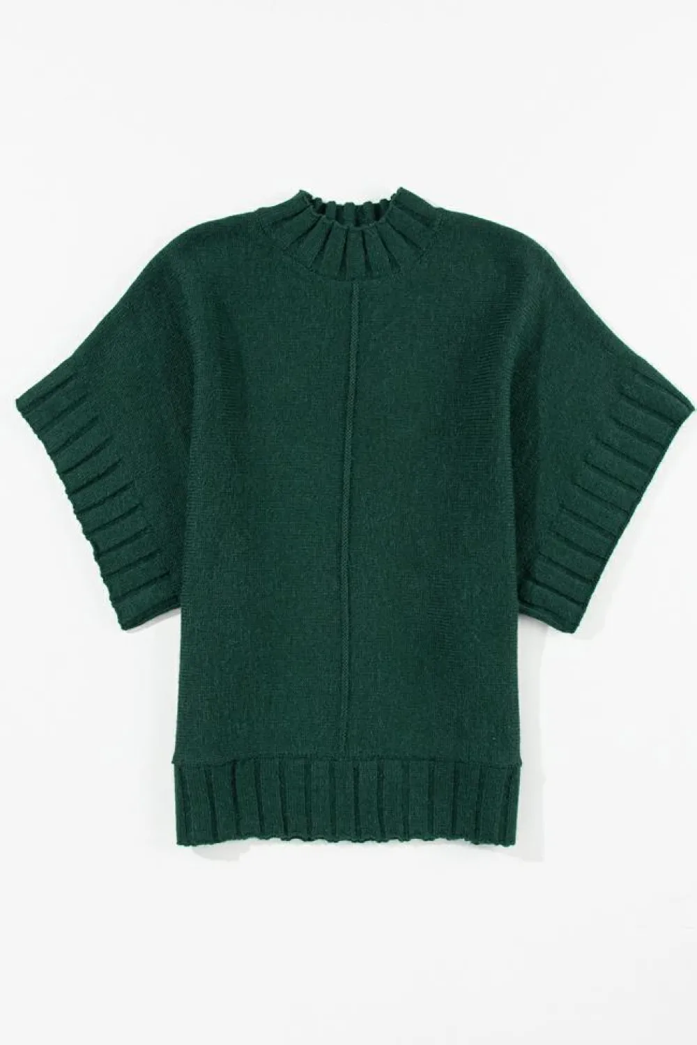 Best Dear-Lover Mock Neck Batwing Short Sleeve Knit Sweater Blackish Green