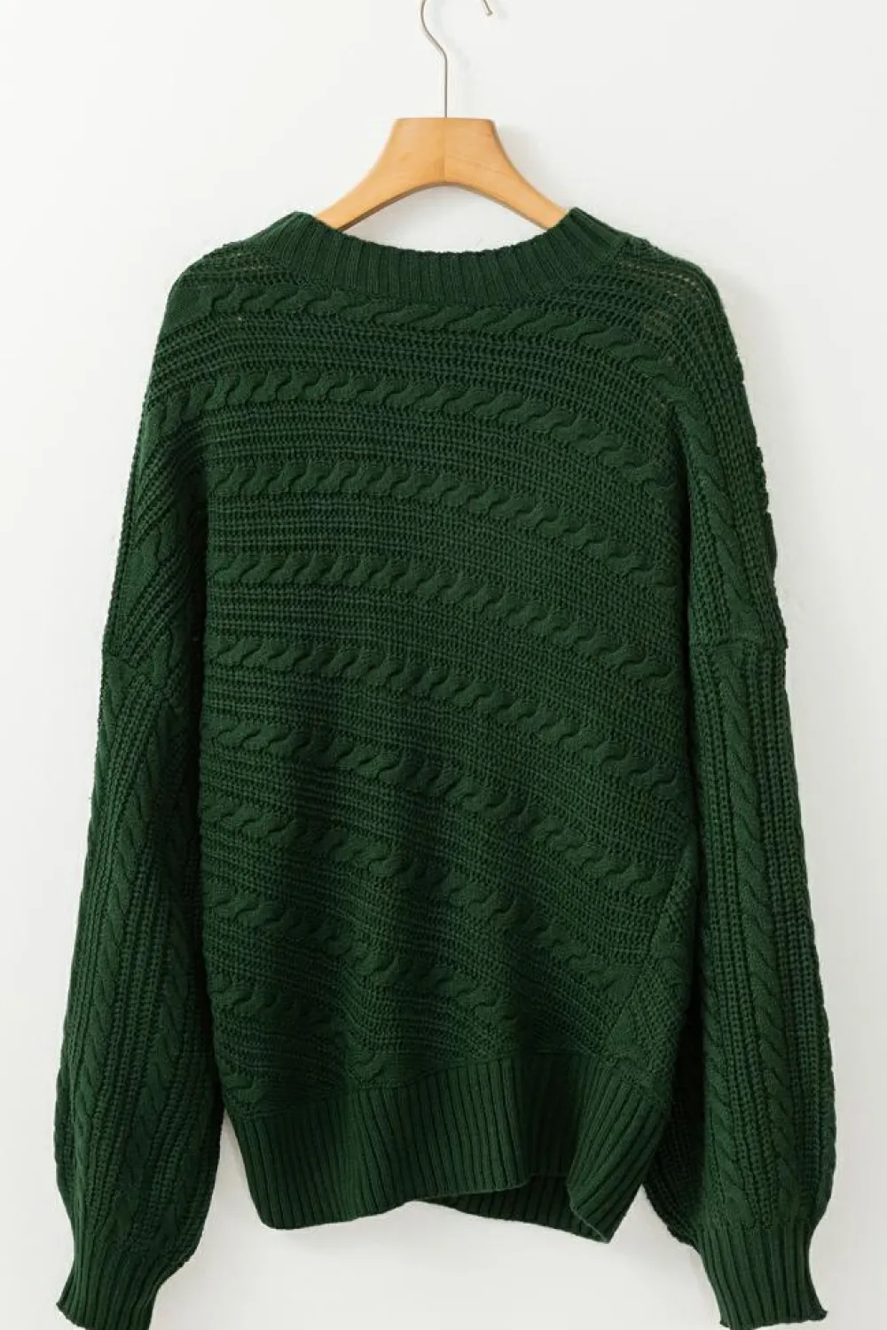 Best Dear-Lover Mock Neck Lantern Sleeve Cable Knit Sweater Blackish Green