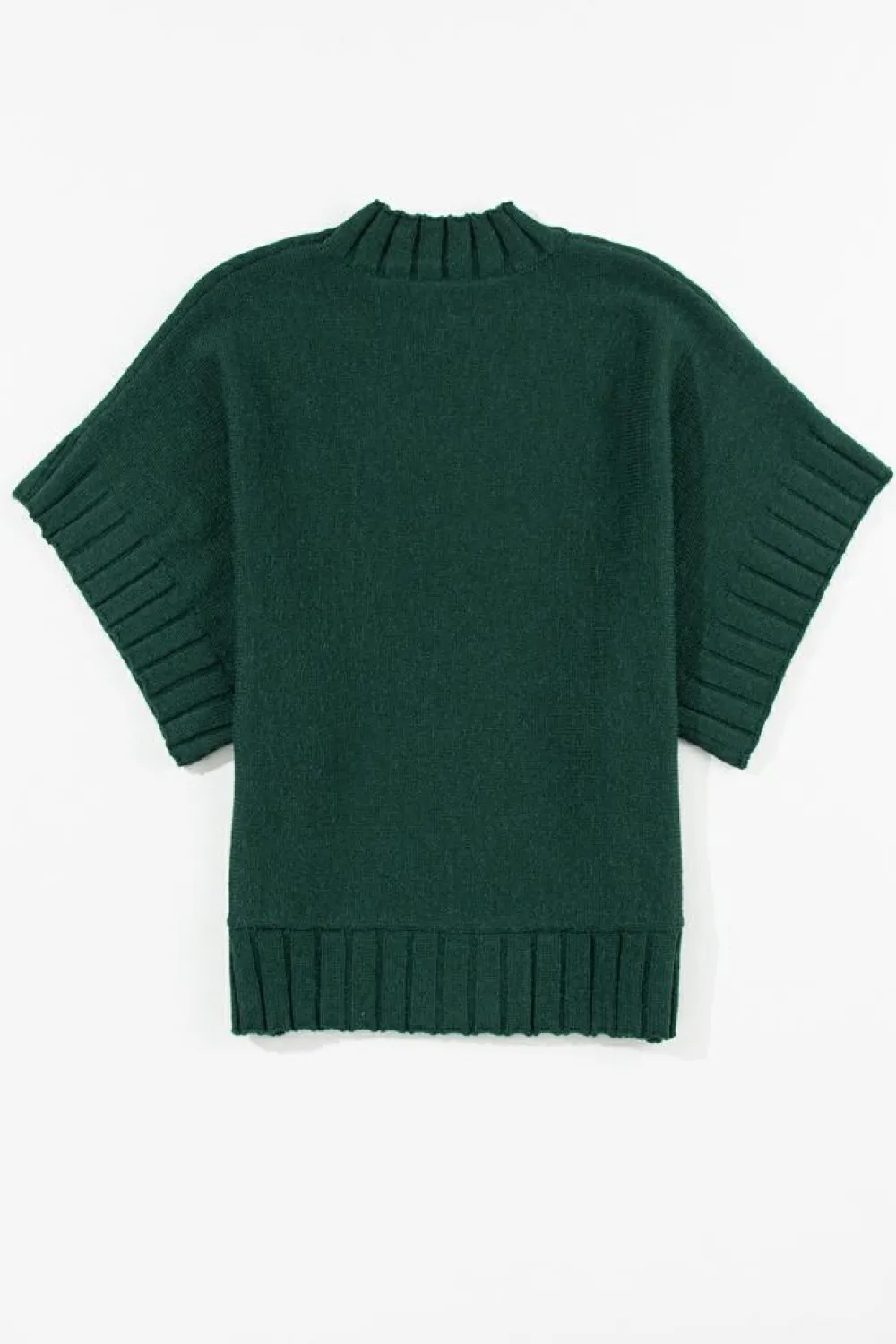 Best Dear-Lover Mock Neck Batwing Short Sleeve Knit Sweater Blackish Green