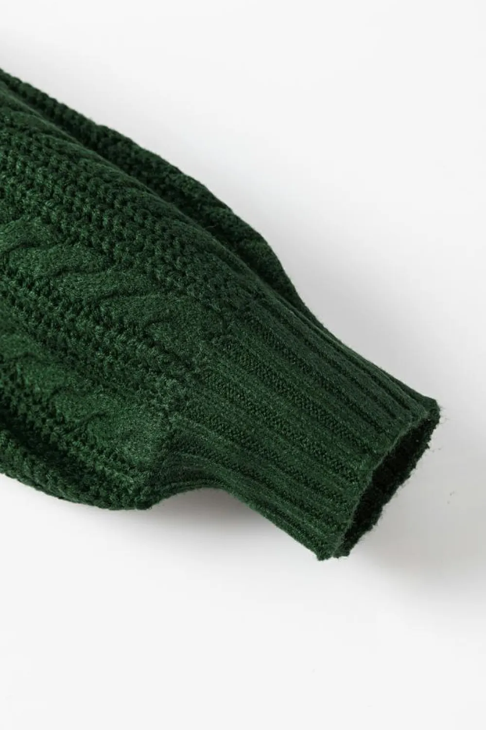 Best Dear-Lover Mock Neck Lantern Sleeve Cable Knit Sweater Blackish Green