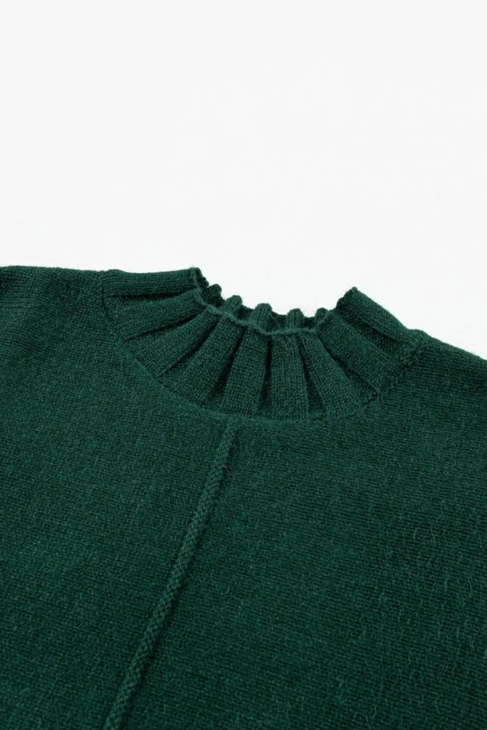 Best Dear-Lover Mock Neck Batwing Short Sleeve Knit Sweater Blackish Green