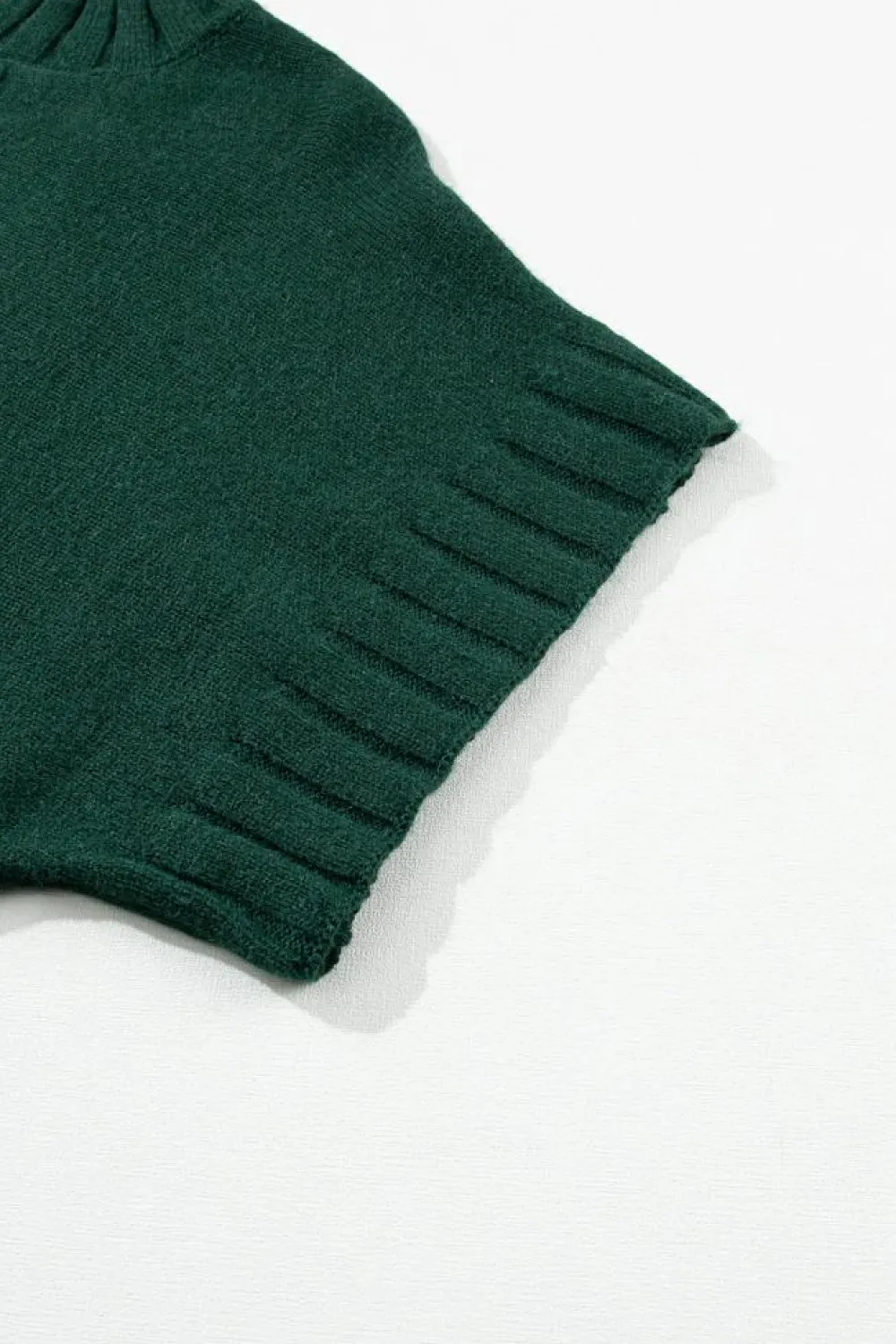 Best Dear-Lover Mock Neck Batwing Short Sleeve Knit Sweater Blackish Green