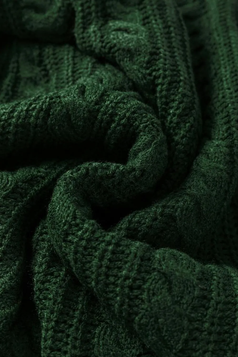 Best Dear-Lover Mock Neck Lantern Sleeve Cable Knit Sweater Blackish Green