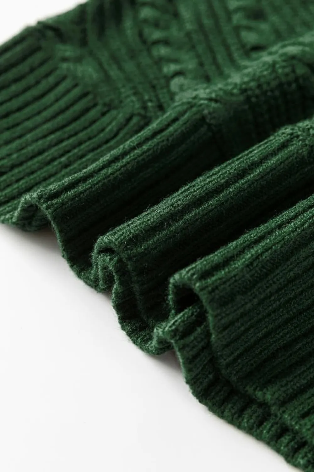 Best Dear-Lover Mock Neck Lantern Sleeve Cable Knit Sweater Blackish Green