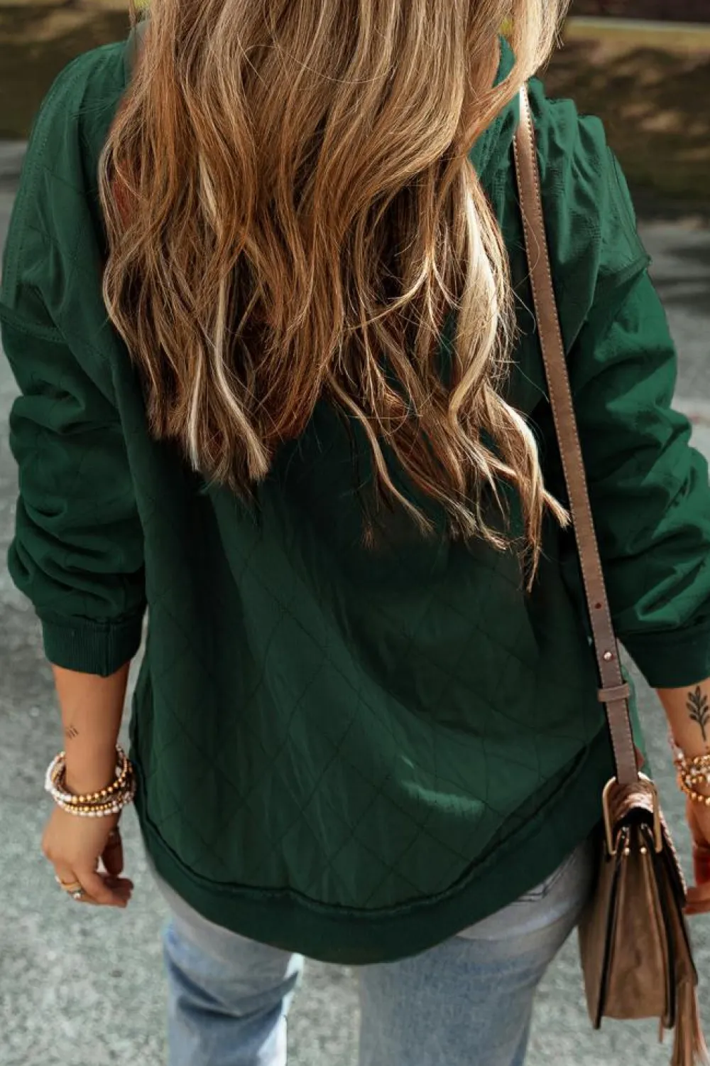 Sale Dear-Lover Quilted Patchwork Exposed Seam Hoodie Blackish Green