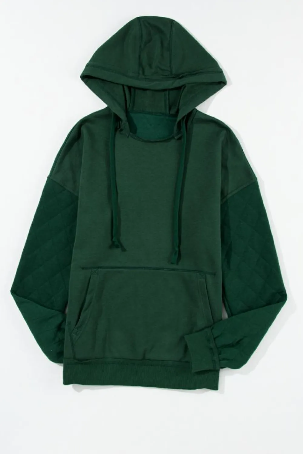 Sale Dear-Lover Quilted Patchwork Exposed Seam Hoodie Blackish Green