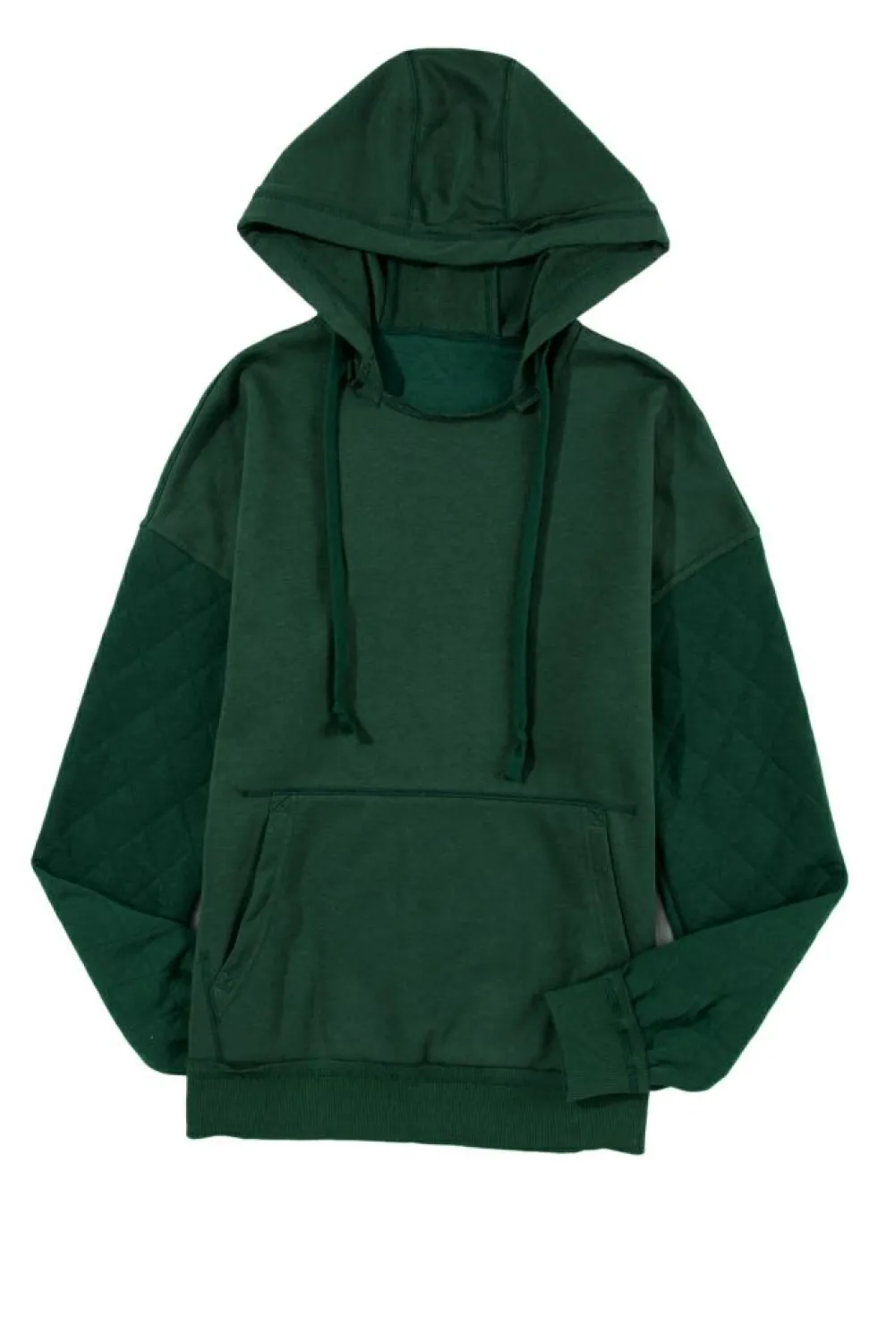 Sale Dear-Lover Quilted Patchwork Exposed Seam Hoodie Blackish Green