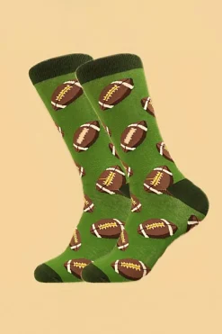 New Dear-Lover Rugby Football Print Mid-length Socks Blackish Green